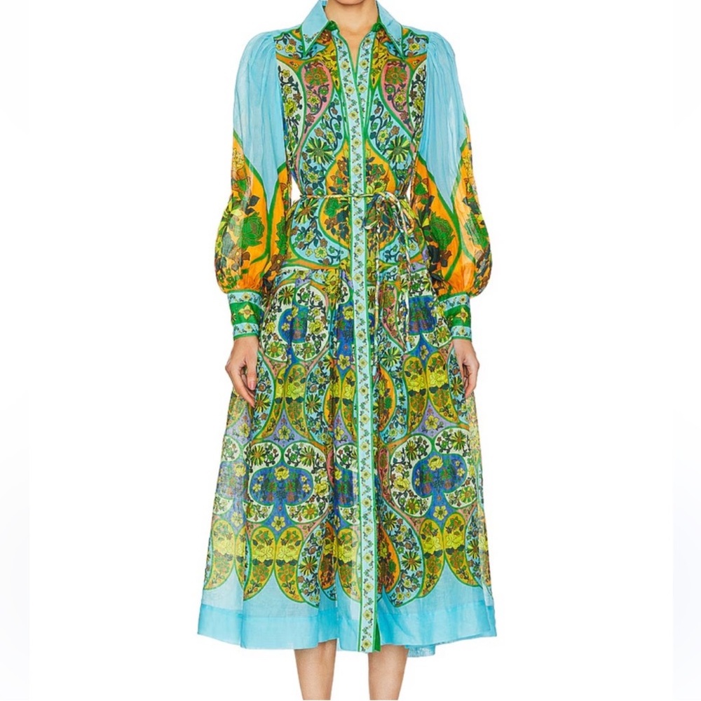 Alemais Multicolor Floral Print Button-Front Midi Dress